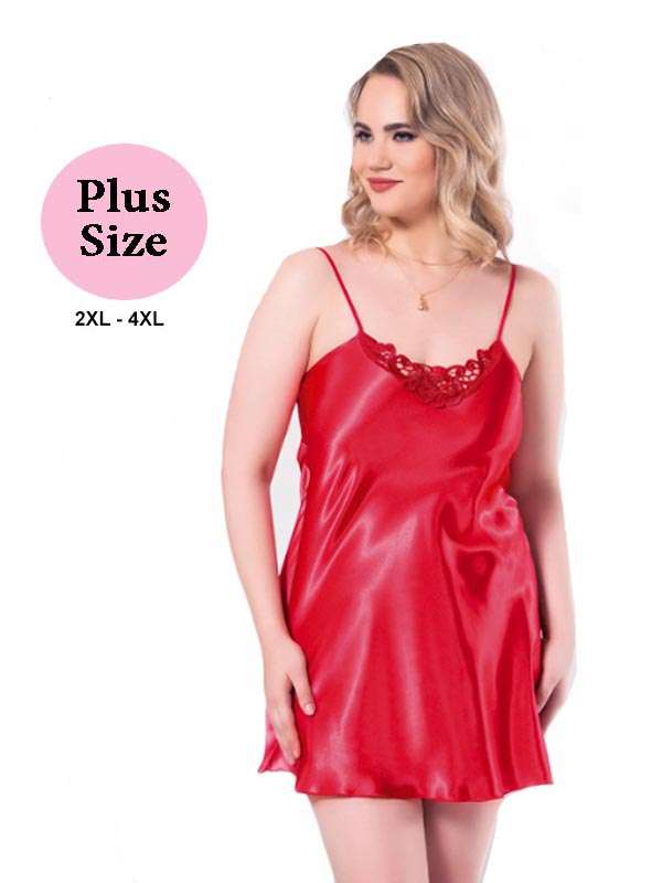 Σατέν Νυχτικό Plus Size Κοκκίνο