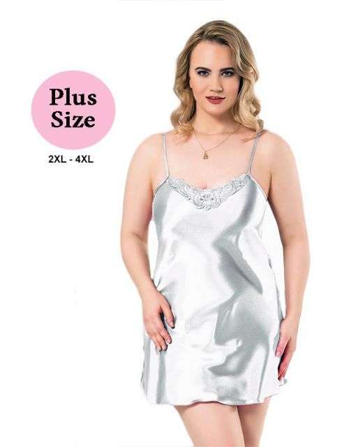 Σατέν Νυχτικό Plus Size Λευκό