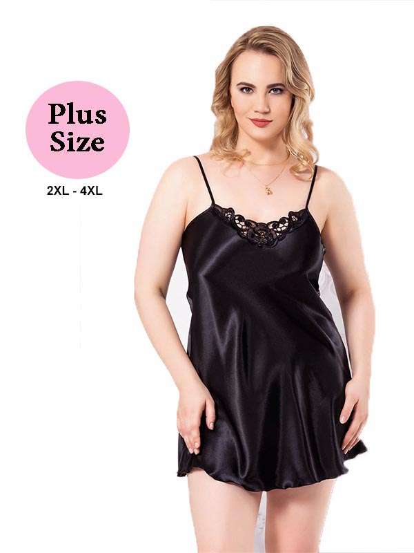 Σατέν Νυχτικό Plus Size Μαύρο