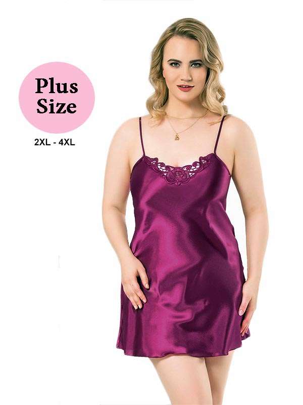 Σατέν Νυχτικό Plus Size Mωβ