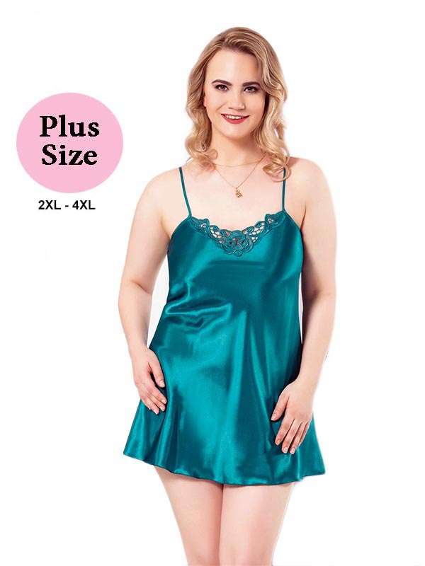 Σατέν Νυχτικό Plus Size Πράσινο