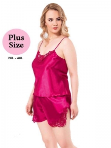 Σατέν Babydoll Plus Size Φούξια