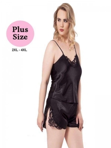 Σατέν Babydoll Plus Size Mαύρο