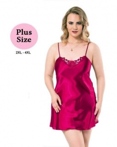 Σατέν Νυχτικό Plus Size Φούξια