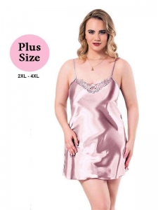 Σατέν Νυχτικό Plus Size Ροζ